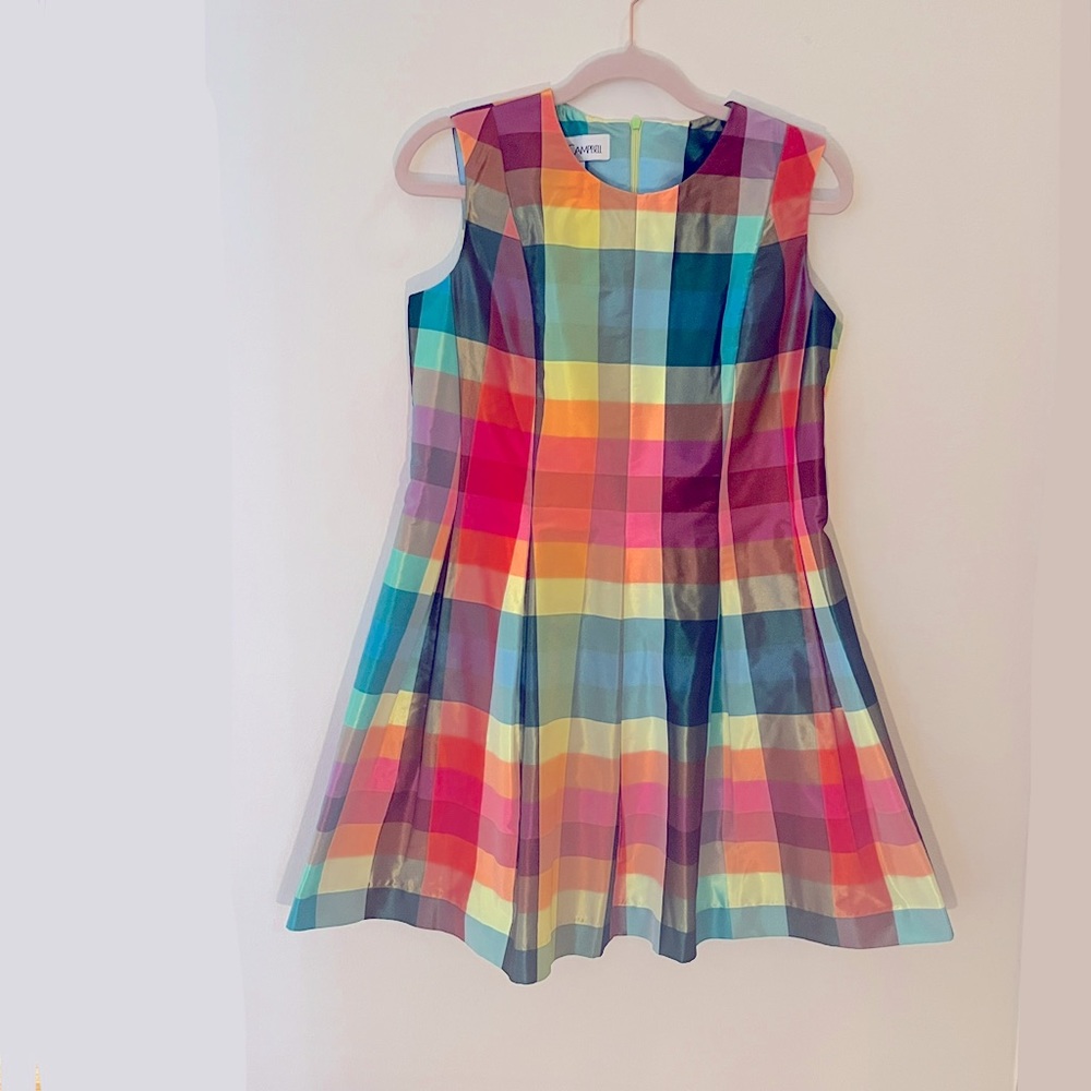 Sara Campbell Neon Rainbow Multi Gingham Dress 8
